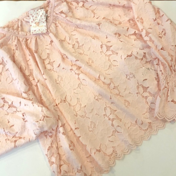 Free People Olivia Balloon Lace Blouse Pink S - Picture 4 of 7